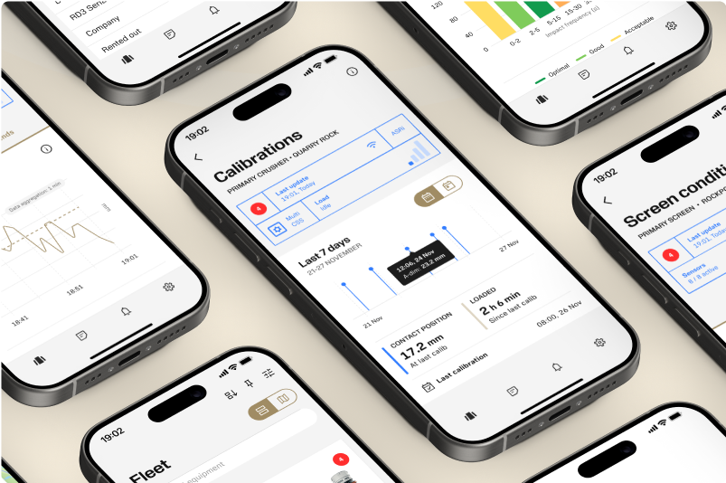 Previews of SAM in light mode displayed on iPhones laid flat against a light beige background.